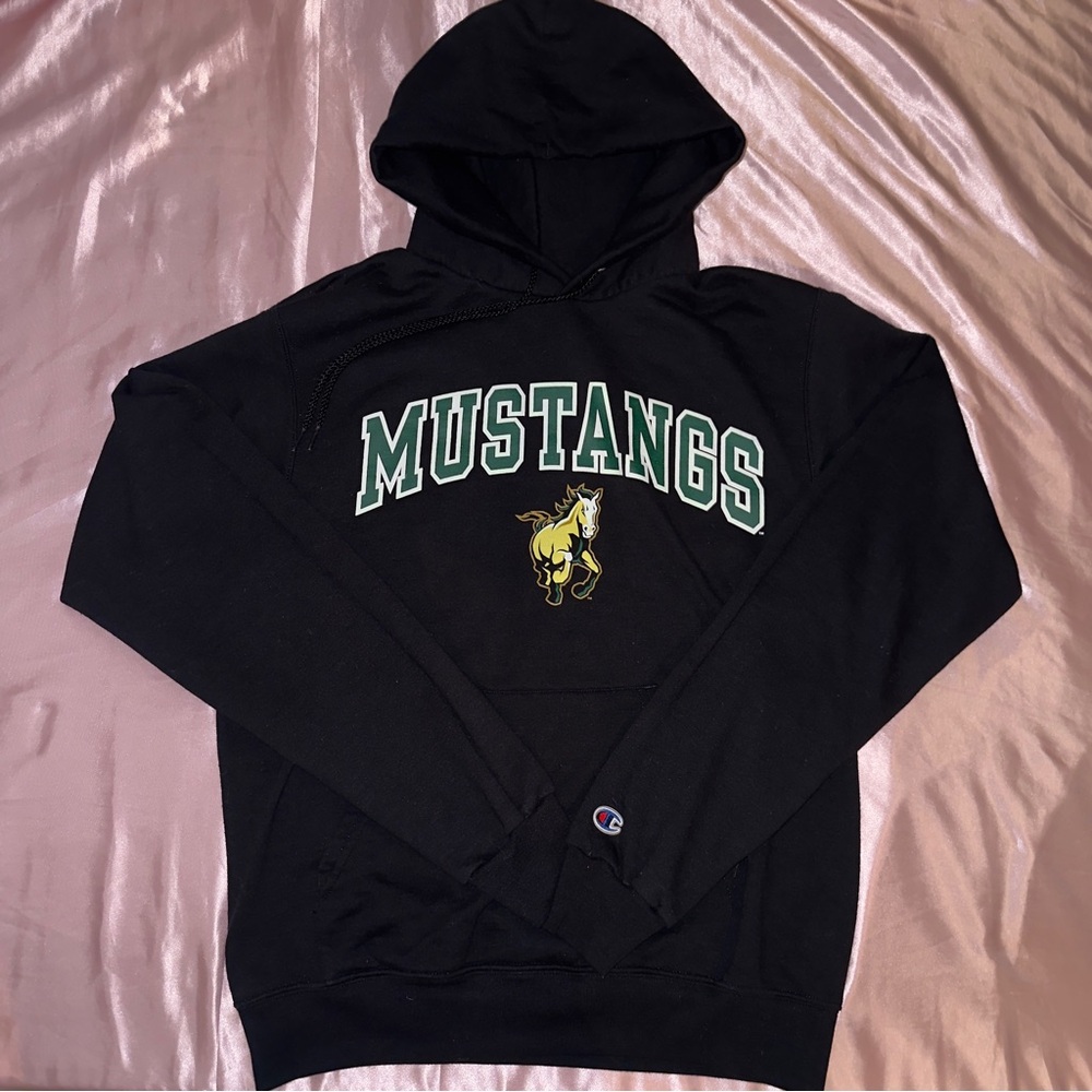 Champion Black Hoodie with Mustangs Logo